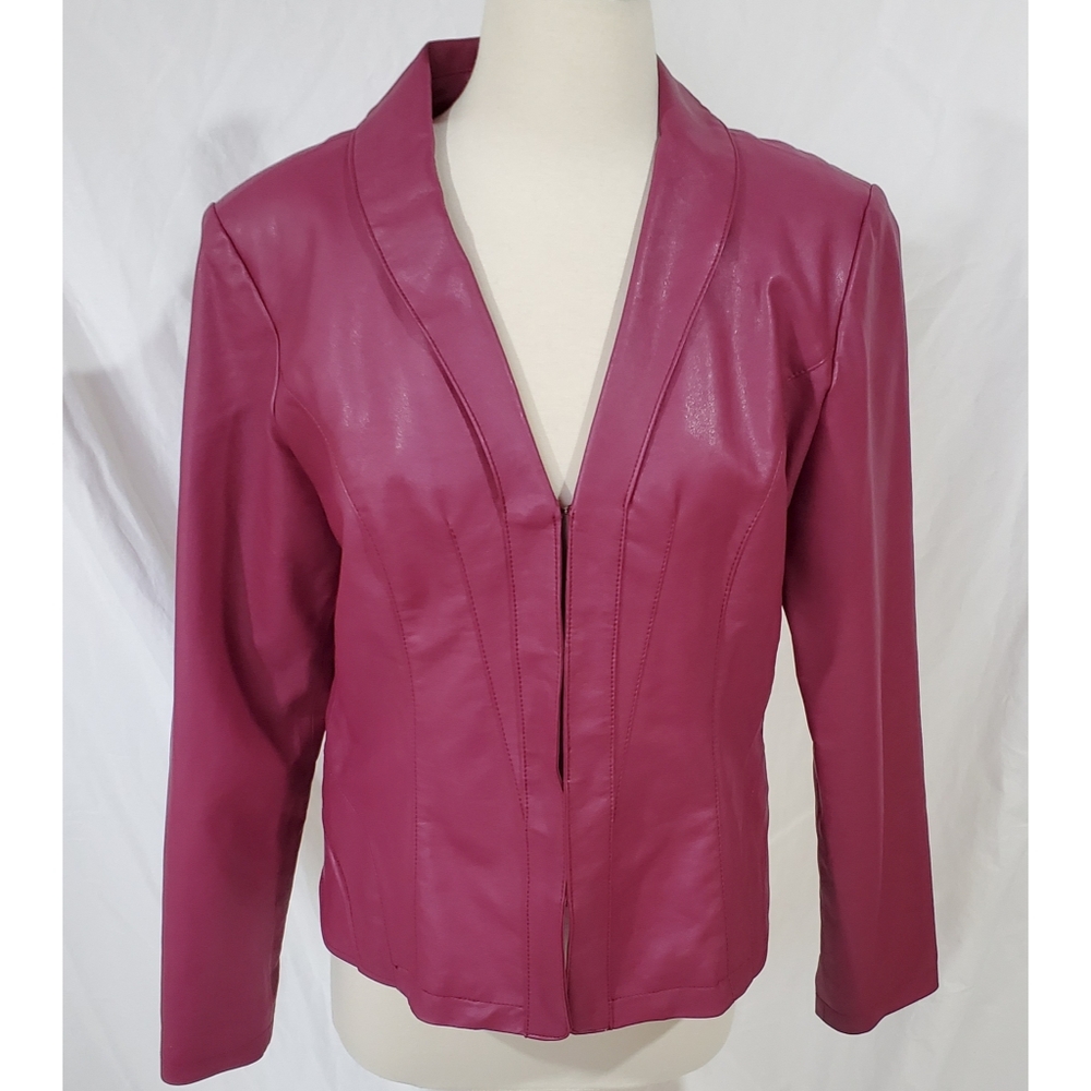 Vintage 80s Jacket Dark Pink Vegan Faux Leather